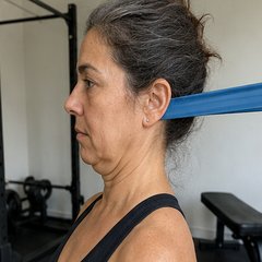 Chin tuck con resistencia (banda) — ejercicio de cuello